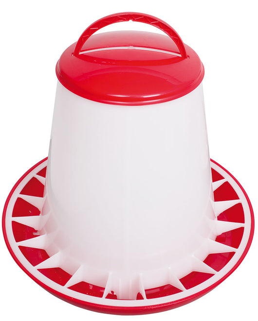 Stockshop Red & White Poultry Feeder with Lid, 6kg
