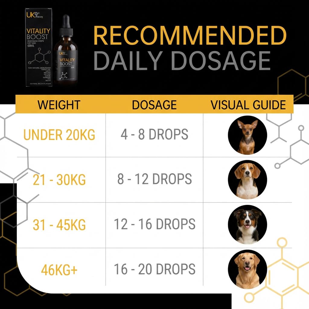 UK9 Vitality Boost, Immune Support Vitamins for Dogs, Wild Mushroom for dogs, with Chaga, Shiitake, Turkey Tail, Reishi and Maitake Mushroom Extract, Beta Glucan 60ml easy dosage liquid k9 drops.