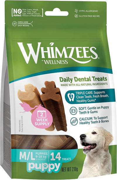 Whimzees Puppy Dental Chews Value Bag, Medium/Large, 14 Pack