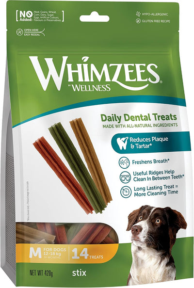 Whimzees Stix Dental Chews, Medium, 14 Pack
