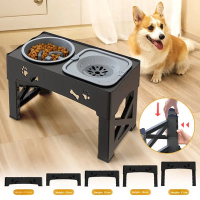 Adjustable Raised Dog Bowl Stand Teamdrop