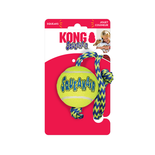 KONG Air Squeaker Tennis Ball w/rope Medium - UK9 Petcare