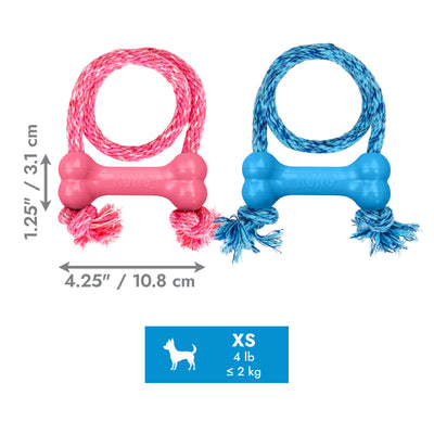 KONG Puppy Goodie Bone w/Rope X-Small Blue/Pink — dimensions