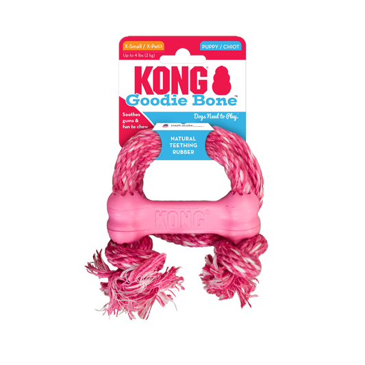 KONG Puppy Goodie Bone w/Rope X-Small Blue/Pink - UK9 Petcare