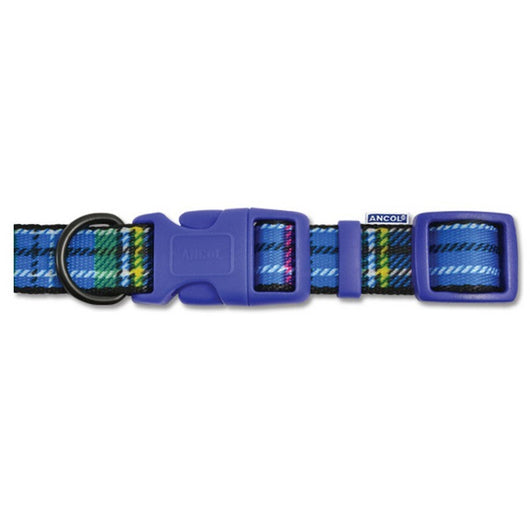 Ancol Blue Tartan Adjustable Dog Collar 20 - 30cm Ancol