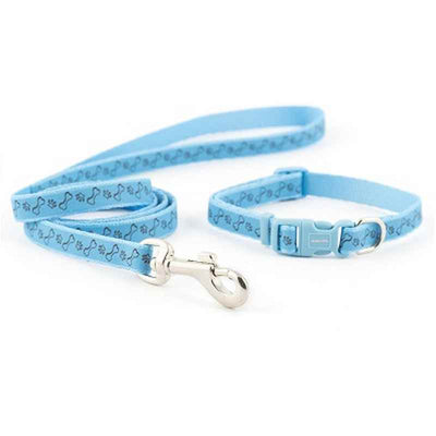 Ancol Small Bite Paw n Bone Collar & Lead Set Blue Ancol