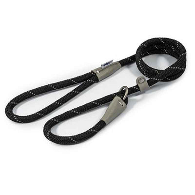 Ancol Viva Rope Reflective Slip Lead Black 10mm x 1.2m Ancol