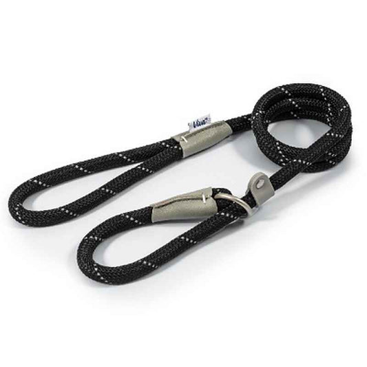 Ancol Viva Rope Reflective Slip Lead Black 12mm x 1.2m Ancol