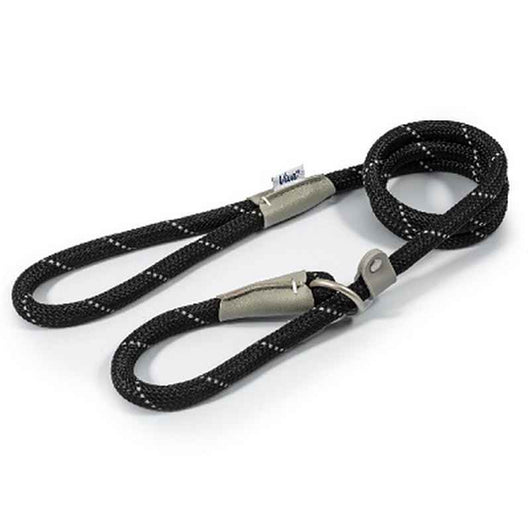 Ancol Viva Rope Reflective Slip Lead Black 12mm x 1.2m Ancol