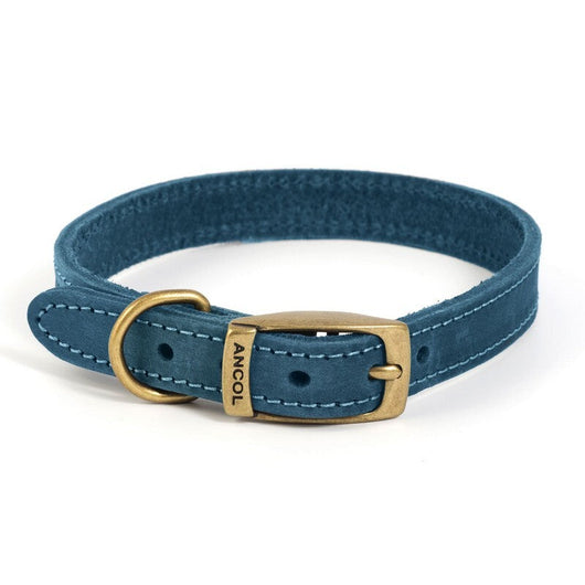 Ancol Heritage Collection Timberwolf Leather Dog Collar Blue 28-36cm Ancol
