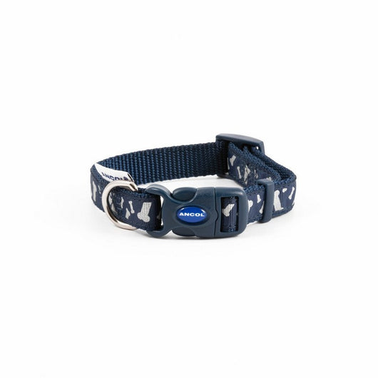 Ancol Paw and Bone Adjustable Reflective Blue Dog Collar 20 - 30cm Ancol