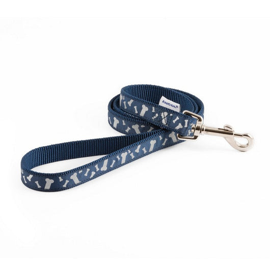 Ancol Paw and Bone Reflective Dog Lead Blue 19mm x 1m Ancol