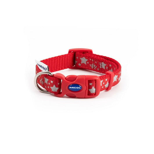 Ancol Stars Adjustable Reflective Red Dog Collar 20 - 30cm Ancol