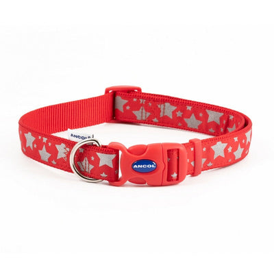 Ancol Stars Adjustable Reflective Red Dog Collar 45 - 70cm Ancol