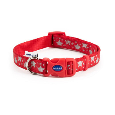 Ancol Stars Adjustable Reflective Red Dog Collar 25 - 50cm Ancol