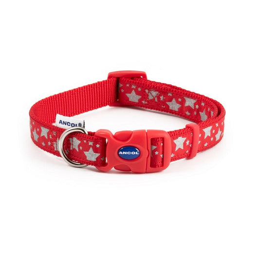 Ancol Stars Adjustable Reflective Red Dog Collar 25 - 50cm Ancol