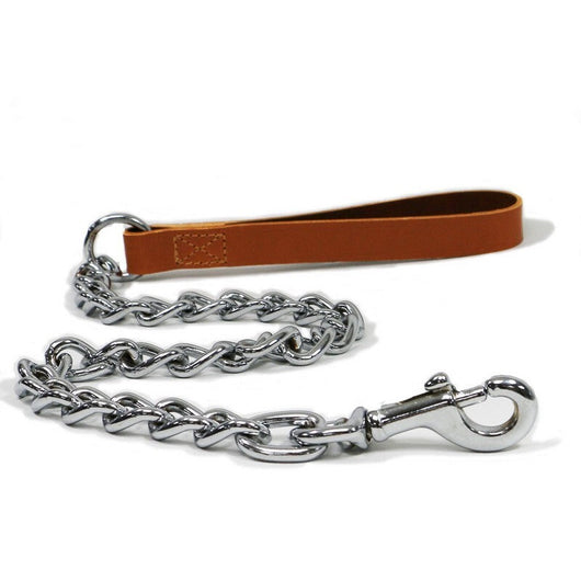Ancol Classic Collection Leather Chain Lead Extra Heavy Tan 80cm Ancol
