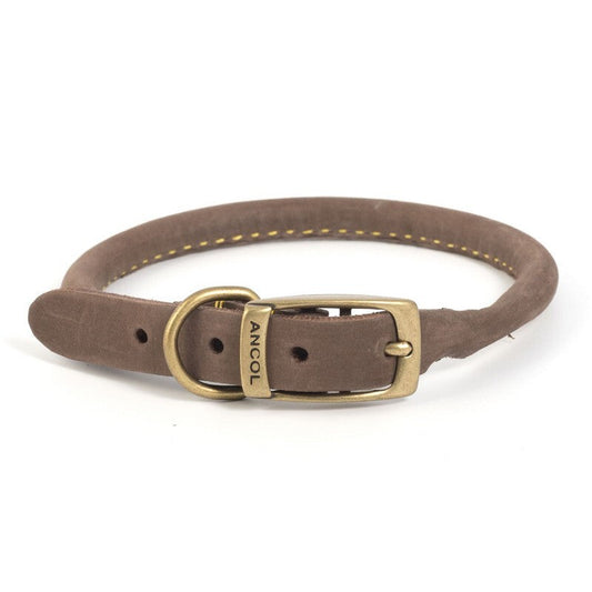 Ancol Timberwolf Round Sable Leather Dog Collar 28cm - 36cm Ancol