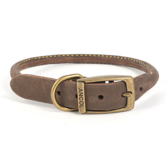 Ancol Timberwolf Round Sable Leather Dog Collar 35cm-43cm Ancol