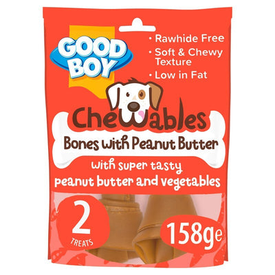 Good Boy Chewables Rawhide Free Peanut Butter Medium Bones 2 pack 158g x 8 Good Boy