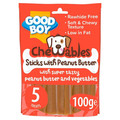 Good Boy Chewables Rawhide Free Peanut Butter Sticks 5 pack 100g x 18 Good Boy