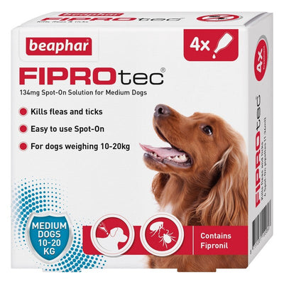 Beaphar FIPROtec Flea & Tick Spot On for Medium Dogs (10-20kg) 4 pipettes x 6 Beaphar