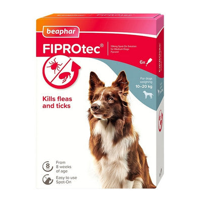Beaphar FIPROtec Flea & Tick Spot On for Medium Dogs (10-20kg) 6 pipettes x 6 Beaphar