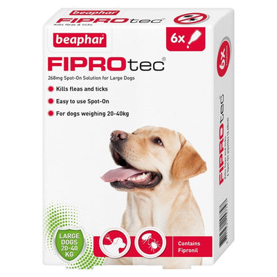 Beaphar FIPROtec Flea & Tick Spot On for Large Dogs (20-40kg) 6 pipettes x 6 Beaphar