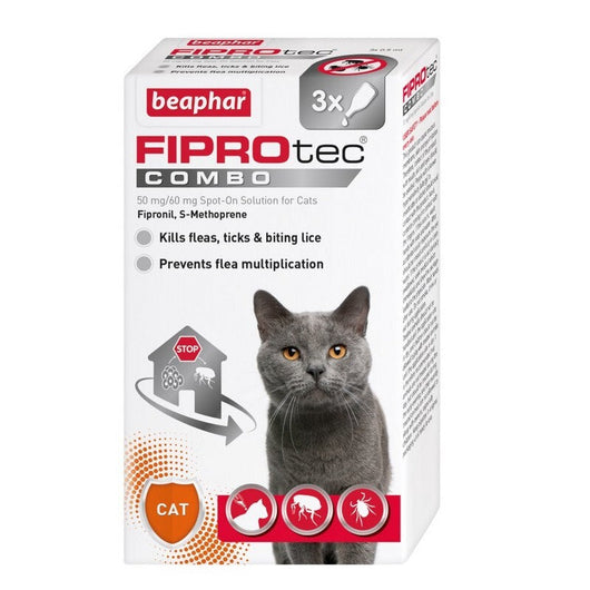 Beaphar FIPROtec COMBO Flea & Tick Spot On for Cats 3 pipettes x 6 Beaphar