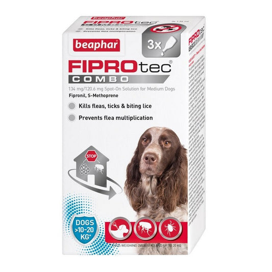 Beaphar FIPROtec COMBO Flea & Tick Spon On for Medium Dogs 3 pipette x 6 Beaphar