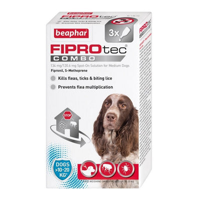 Beaphar FIPROtec COMBO Flea & Tick Spon On for Medium Dogs 3 pipette x 6 Beaphar