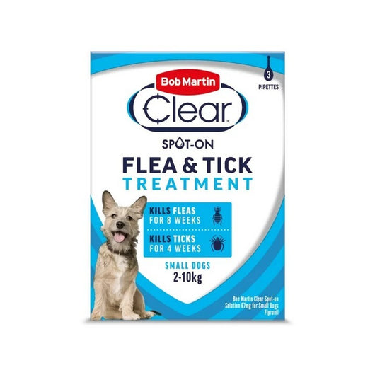 Bob Martin Clear Spot On Flea & Tick Treatment Small Dog (2-10kg) 3 pipettes x 6 Bob Martin