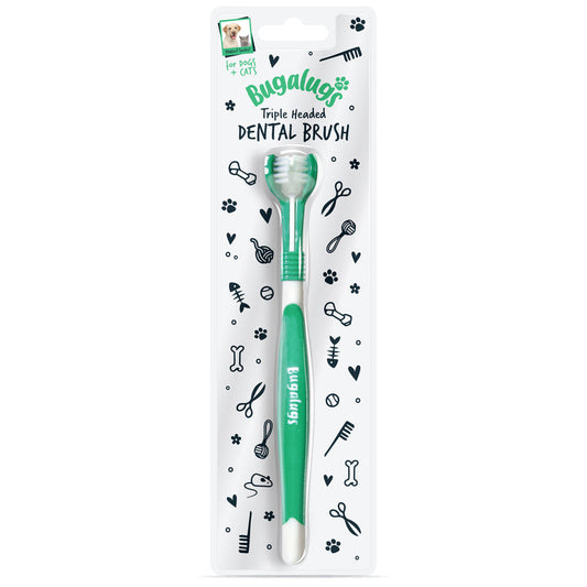Bugalugs Triple Headed Toothbrush for Dogs & Cats x 12 Bugalugs