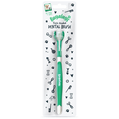 Bugalugs Triple Headed Toothbrush for Dogs & Cats x 12 Bugalugs