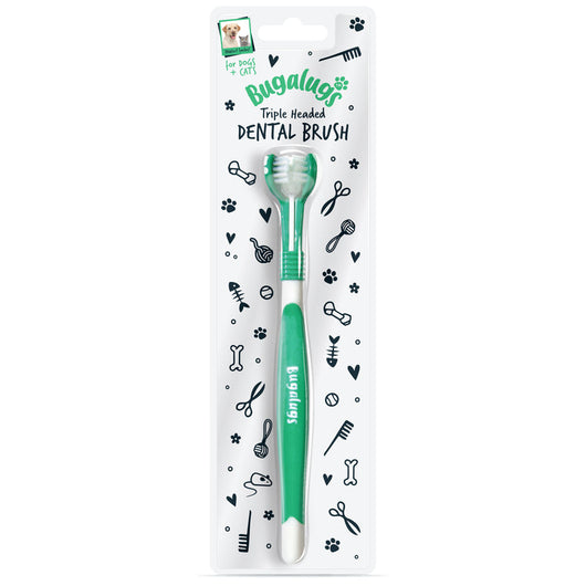 Bugalugs Triple Headed Toothbrush for Dogs & Cats x 12 Bugalugs