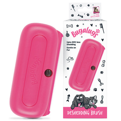 Bugalugs Deshedding Brush in Pink for Dogs, Cats, Horses & Other Pets Bugalugs