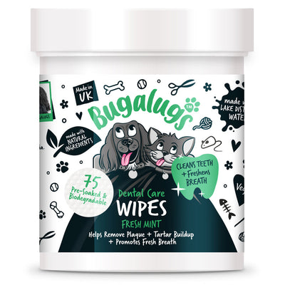 Bugalugs Dental Care Fresh Mint Wipes for Dogs & Cats 75 Wipes Bugalugs