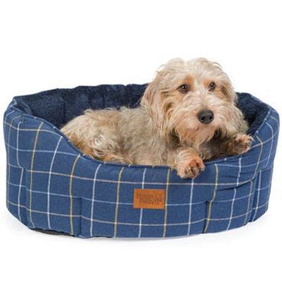 House of Paws Navy Check Tweed Oval Snuggle Large The House Of Paws