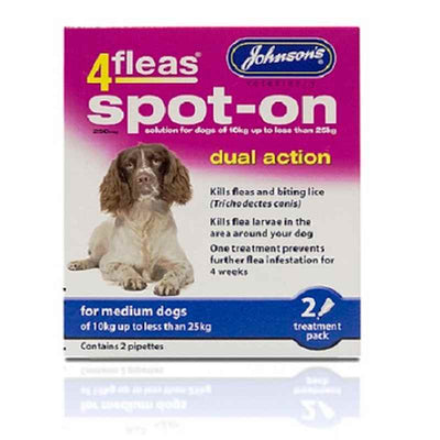 JVP 4Fleas Spot-On Medium Dog 2 pipettes x 6 Johnsons Veterinary Products