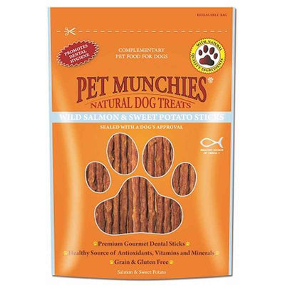 Pet Munchies Dog Treats Wild Salmon & Sweet Potato Dental Sticks 90g x 8 Pet Munchies