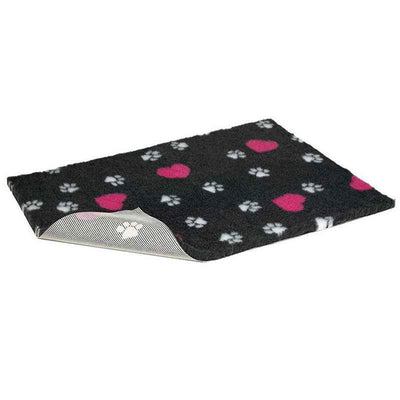 VetBed Nonslip Charcoal with Cerise Hearts & White Paws 66cm x 51cm Petlife