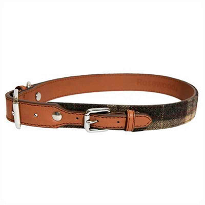 Tweed Check Leather Collar 12-16 x 3/4 Rosewood