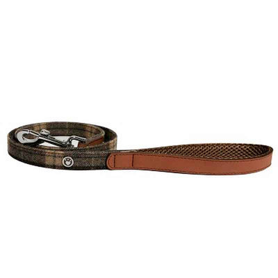 Tweed Check Leather Lead 40 x 3/4 Rosewood