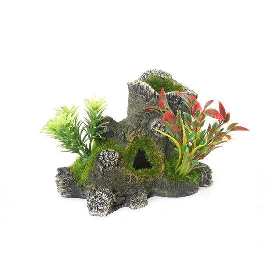 Rosewood Blue Ribbon Hollow Stump with Plants Small Rosewood
