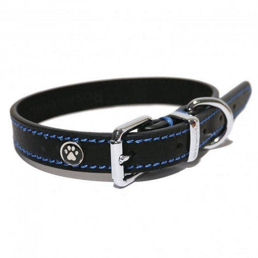 Rosewood Lux Leather Black Dog Collar 25 - 35cm Rosewood