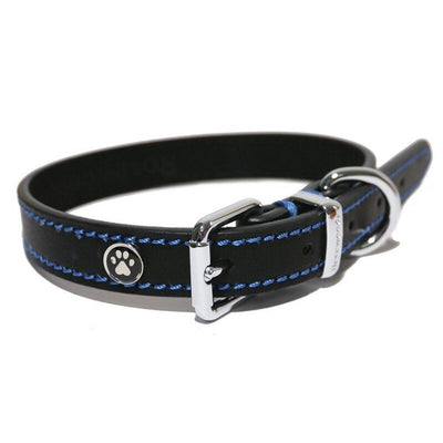 Rosewood Lux Leather Black Dog Collar 35 - 45cm Rosewood