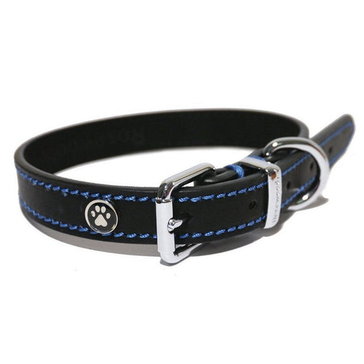 Rosewood Lux Leather Black Dog Collar 35 - 45cm Rosewood