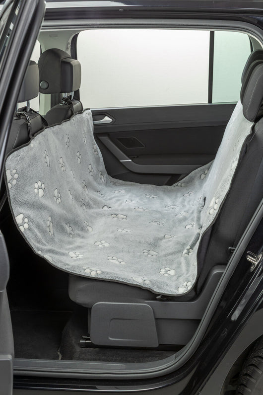 Trixie Grey Protective Car Blanket with Paw Print and Elastic Straps, 1.4 x 1.45m, Grey/Black
