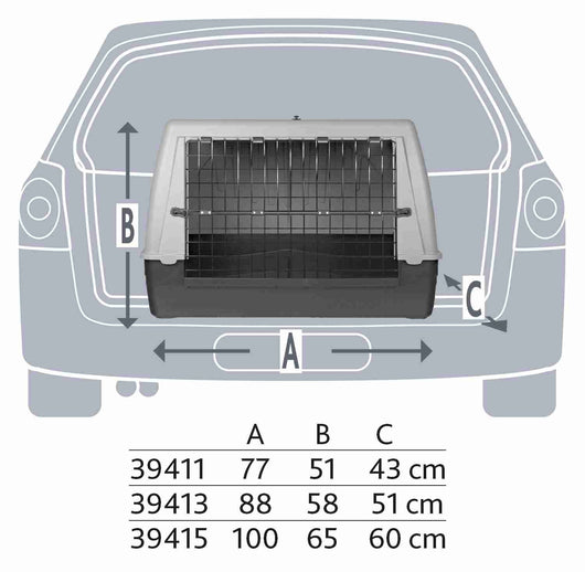 Trixie Journey Transport Box, M-L 100 x 65 x 60cm, Black/Grey