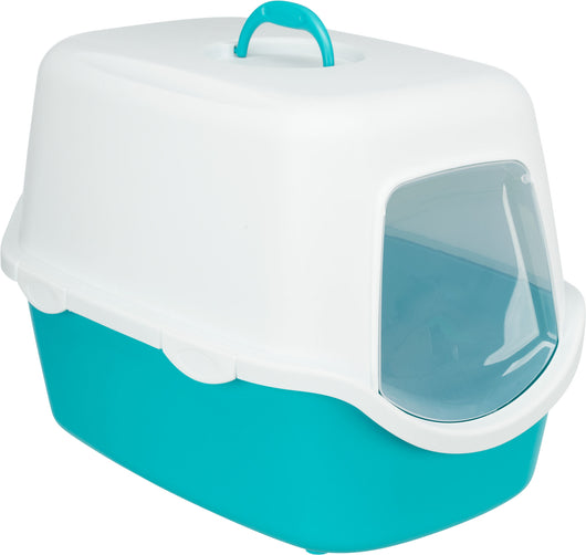 Trixie Vico Cat Litter Tray with Hood, 40 x 40 x 56cm, Turquoise/White
